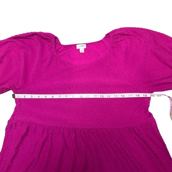 J.Crew hot pink tiered clip dot babydoll dress with puff sleeves . - Picture 4 of 6